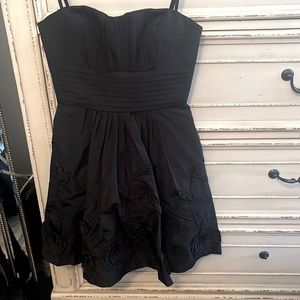Bcbgmaxazria black strapless tafetta flower appliqué dress. Size 0.